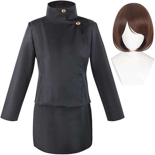 AIYINIY Ieiri Shoko Cosplay-Kostüm, Ieiri Shoko-Outfit, Uniform, schwarze Jacke, Rock, Anzug, Halloween, Party, Rollenspiel für Damen (schwarzer Anzug mit Perücke, XL) von AIYINIY
