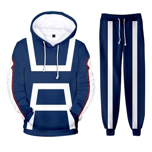 AIYINIY MHA Kapuzenpullover- und Sweathosen-Set, Midoriya Izuku Todoroki Bakugou, Cosplay, Kapuzen-Sweatshirt, Hose, 2-teiliger Trainingsanzug für Herren und Damen (MHA-Anzug, Größe 3XL) von AIYINIY