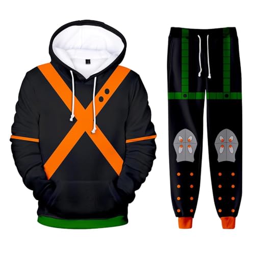 AIYINIY MHA Midoriya Izuku Todoroki Bakugou Cosplay-Kapuzen-Sweatshirt-Hose, 2-teiliger Trainingsanzug für Herren und Damen, (Bakugou Katsuki, S) von AIYINIY