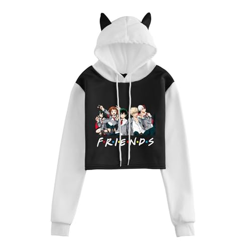 AIYINIY My Hero Academia Friends bedruckter Kapuzenpullover mit langen Ärmeln, Katzenohren, bauchfreies Top, Kapuzen-Sweatshirt, Anime-Pullover für Frauen und Mädchen (Typ 1, S) von AIYINIY