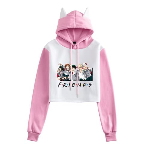 AIYINIY My Hero Academia Friends bedruckter Kapuzenpullover mit langen Ärmeln, Katzenohren, bauchfreies Top, Kapuzen-Sweatshirt, Anime-Pullover für Frauen und Mädchen (Typ 2, M) von AIYINIY
