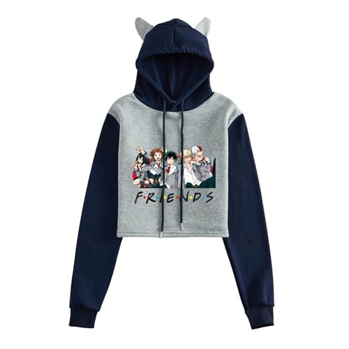 AIYINIY My Hero Academia Friends bedruckter Kapuzenpullover mit langen Ärmeln, Katzenohren, bauchfreies Top, Kapuzen-Sweatshirt, Anime-Pullover für Frauen und Mädchen (Typ 3, M) von AIYINIY