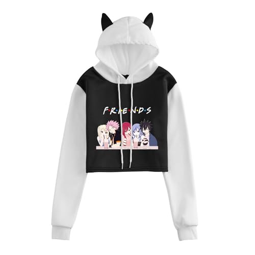 AIYINIY My Hero Academia Friends bedruckter Kapuzenpullover mit langen Ärmeln, Katzenohren, bauchfreies Top, Kapuzen-Sweatshirt, Anime-Pullover für Frauen und Mädchen (Typ 4, M) von AIYINIY