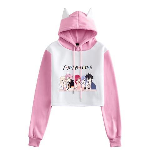AIYINIY My Hero Academia Friends bedruckter Kapuzenpullover mit langen Ärmeln, Katzenohren, bauchfreies Top, Kapuzen-Sweatshirt, Anime-Pullover für Frauen und Mädchen (Typ 5, XL) von AIYINIY