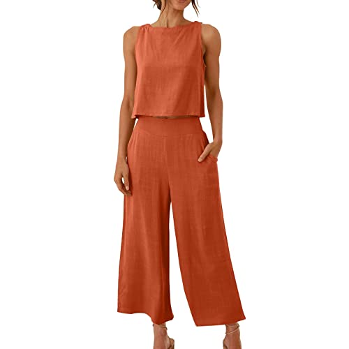 AIYINIY Sommer-Trainingsanzug für Damen, komplettes Set, 2-teilig, Leinen, ärmelloses Tanktop und Hose mit weitem Bein, weiche Sportbekleidung, Palazzo-Hose, lockere Passform, Activewear, einfarbig AIYINIY Sommer-Trainingsanzug für Damen, komplettes Set, 2-teilig, Leinen, ärmelloses Tanktop und Hose mit weitem Bein, weiche Sportbekleidung, Palazzo-Hose, lockere Passform, Activewear, einfarbig von AIYINIY