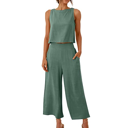 AIYINIY Sommer-Trainingsanzug für Damen, komplettes Set, 2-teilig, Leinen, ärmelloses Tanktop und Hose mit weitem Bein, weiche Sportbekleidung, Palazzo-Hose, lockere Passform, Activewear, einfarbig AIYINIY Sommer-Trainingsanzug für Damen, komplettes Set, 2-teilig, Leinen, ärmelloses Tanktop und Hose mit weitem Bein, weiche Sportbekleidung, Palazzo-Hose, lockere Passform, Activewear, einfarbig von AIYINIY