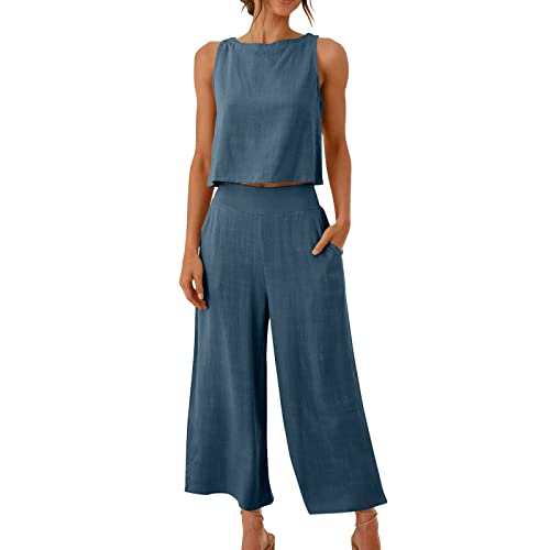 AIYINIY Sommer-Trainingsanzug für Damen, komplettes Set, 2-teilig, Leinen, ärmelloses Tanktop und Hose mit weitem Bein, weiche Sportbekleidung, Palazzo-Hose, lockere Passform, Activewear, einfarbig AIYINIY Sommer-Trainingsanzug für Damen, komplettes Set, 2-teilig, Leinen, ärmelloses Tanktop und Hose mit weitem Bein, weiche Sportbekleidung, Palazzo-Hose, lockere Passform, Activewear, einfarbig von AIYINIY