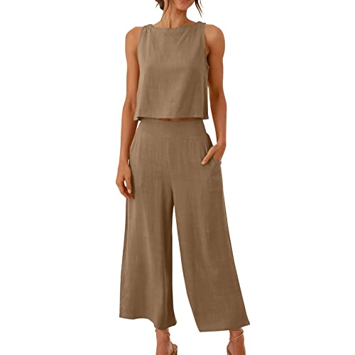 AIYINIY Sommer-Trainingsanzug für Damen, komplettes Set, 2-teilig, Leinen, ärmelloses Tanktop und Hose mit weitem Bein, weiche Sportbekleidung, Palazzo-Hose, lockere Passform, Activewear, einfarbig AIYINIY Sommer-Trainingsanzug für Damen, komplettes Set, 2-teilig, Leinen, ärmelloses Tanktop und Hose mit weitem Bein, weiche Sportbekleidung, Palazzo-Hose, lockere Passform, Activewear, einfarbig von AIYINIY