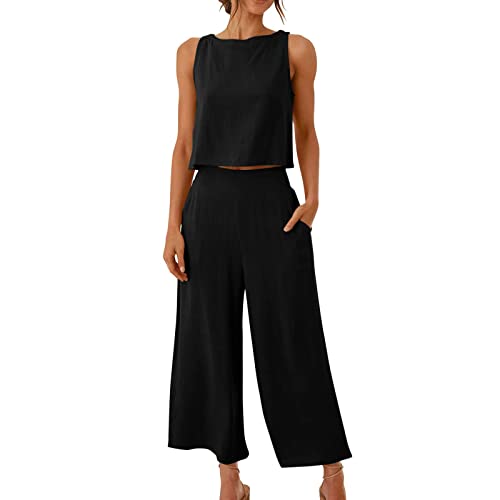 AIYINIY Sommer-Trainingsanzug für Damen, komplettes Set, 2-teilig, Leinen, ärmelloses Tanktop und Hose mit weitem Bein, weiche Sportbekleidung, Palazzo-Hose, lockere Passform, Activewear, einfarbig AIYINIY Sommer-Trainingsanzug für Damen, komplettes Set, 2-teilig, Leinen, ärmelloses Tanktop und Hose mit weitem Bein, weiche Sportbekleidung, Palazzo-Hose, lockere Passform, Activewear, einfarbig von AIYINIY