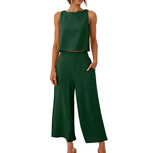 AIYINIY Sommer-Trainingsanzug für Damen, komplettes Set, 2-teilig, Leinen, ärmelloses Tanktop und Hose mit weitem Bein, weiche Sportbekleidung, Palazzo-Hose, lockere Passform, Activewear, einfarbig AIYINIY Sommer-Trainingsanzug für Damen, komplettes Set, 2-teilig, Leinen, ärmelloses Tanktop und Hose mit weitem Bein, weiche Sportbekleidung, Palazzo-Hose, lockere Passform, Activewear, einfarbig von AIYINIY