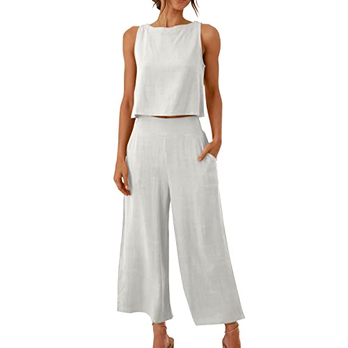 AIYINIY Sommer-Trainingsanzug für Damen, komplettes Set, 2-teilig, Leinen, ärmelloses Tanktop und Hose mit weitem Bein, weiche Sportbekleidung, Palazzo-Hose, lockere Passform, Activewear, einfarbig AIYINIY Sommer-Trainingsanzug für Damen, komplettes Set, 2-teilig, Leinen, ärmelloses Tanktop und Hose mit weitem Bein, weiche Sportbekleidung, Palazzo-Hose, lockere Passform, Activewear, einfarbig von AIYINIY