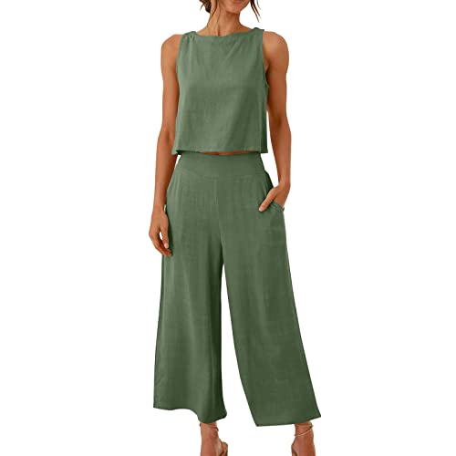 AIYINIY Sommer-Trainingsanzug für Damen, komplettes Set, 2-teilig, Leinen, ärmelloses Tanktop und Hose mit weitem Bein, weiche Sportbekleidung, Palazzo-Hose, lockere Passform, Activewear, einfarbig AIYINIY Sommer-Trainingsanzug für Damen, komplettes Set, 2-teilig, Leinen, ärmelloses Tanktop und Hose mit weitem Bein, weiche Sportbekleidung, Palazzo-Hose, lockere Passform, Activewear, einfarbig von AIYINIY