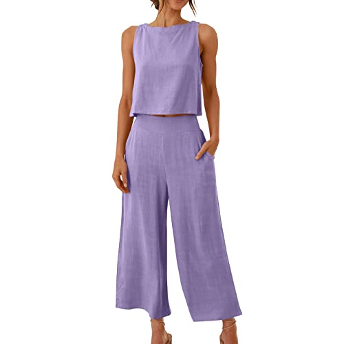 AIYINIY Sommer-Trainingsanzug für Damen, komplettes Set, 2-teilig, Leinen, ärmelloses Tanktop und Hose mit weitem Bein, weiche Sportbekleidung, Palazzo-Hose, lockere Passform, Activewear, einfarbig AIYINIY Sommer-Trainingsanzug für Damen, komplettes Set, 2-teilig, Leinen, ärmelloses Tanktop und Hose mit weitem Bein, weiche Sportbekleidung, Palazzo-Hose, lockere Passform, Activewear, einfarbig von AIYINIY
