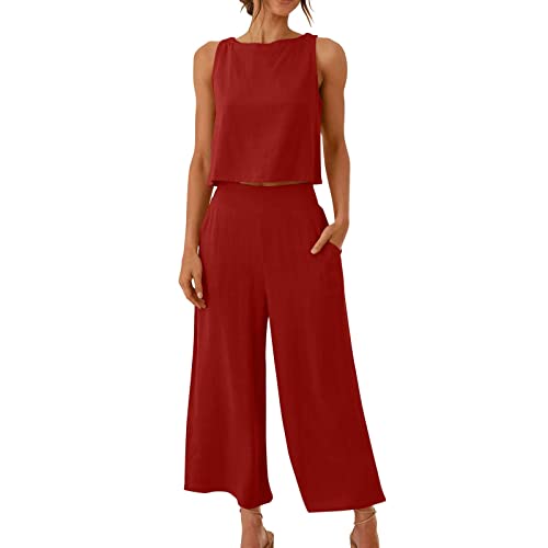AIYINIY Sommer-Trainingsanzug für Damen, komplettes Set, 2-teilig, Leinen, ärmelloses Tanktop und Hose mit weitem Bein, weiche Sportbekleidung, Palazzo-Hose, lockere Passform, Activewear, einfarbig AIYINIY Sommer-Trainingsanzug für Damen, komplettes Set, 2-teilig, Leinen, ärmelloses Tanktop und Hose mit weitem Bein, weiche Sportbekleidung, Palazzo-Hose, lockere Passform, Activewear, einfarbig von AIYINIY