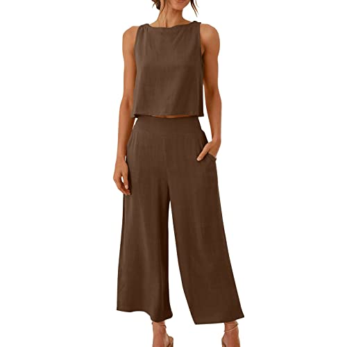 AIYINIY Sommer-Trainingsanzug für Damen, komplettes Set, 2-teilig, Leinen, ärmelloses Tanktop und Hose mit weitem Bein, weiche Sportbekleidung, Palazzo-Hose, lockere Passform, Activewear, einfarbig AIYINIY Sommer-Trainingsanzug für Damen, komplettes Set, 2-teilig, Leinen, ärmelloses Tanktop und Hose mit weitem Bein, weiche Sportbekleidung, Palazzo-Hose, lockere Passform, Activewear, einfarbig von AIYINIY