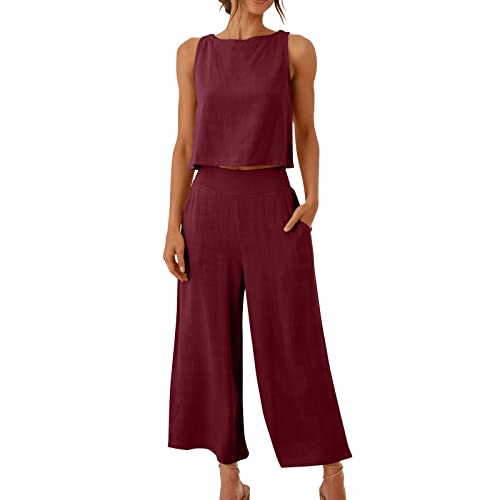 AIYINIY Sommer-Trainingsanzug für Damen, komplettes Set, 2-teiliges Outfit, Leinen, ärmelloses Tanktop und Hose mit weitem Bein, weiche Sportbekleidung, Palazzo-Hose, lockere Passform, Activewear AIYINIY Sommer-Trainingsanzug für Damen, komplettes Set, 2-teiliges Outfit, Leinen, ärmelloses Tanktop und Hose mit weitem Bein, weiche Sportbekleidung, Palazzo-Hose, lockere Passform, Activewear von AIYINIY