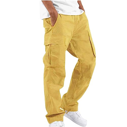 AIYINIY Wilde Cargohose für Herren, lockere Passform, legere Passform, Cargohose, gerade Passform, Stretch, Sweathose, schmale Passform, Vintage-Komforthose, Fitnessstudio, Workout, Track (Gelb, L) von AIYINIY