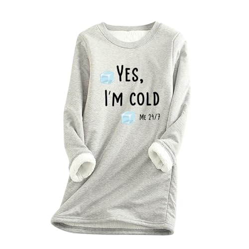 AIYINIY Yes,I'm Cold.ME 24:7 Damen-Sweatshirt, lässig, Fleece, Oversize, lockerer Pullover, Top, Rundhalsausschnitt, lange Ärmel, einfarbig, warm, weich, bequem, elegantes Hemd (Beige, Größe 1, XL) von AIYINIY