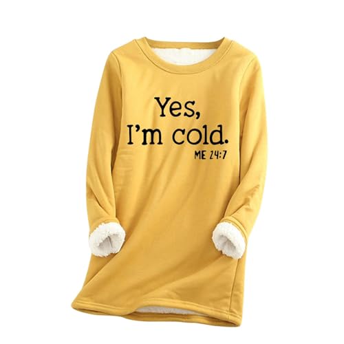 AIYINIY Yes,I'm Cold.ME 24:7 Damen-Sweatshirt, lässig, Fleece, Oversize, lockerer Pullover, Top, Rundhalsausschnitt, lange Ärmel, einfarbig, warm, weich, bequem, elegantes Hemd (Gelb, 5, 3XL) von AIYINIY