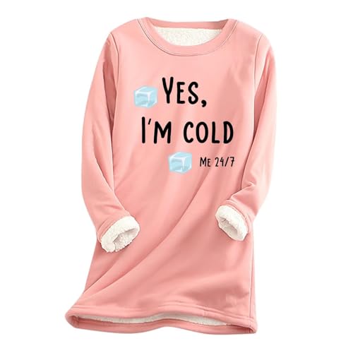 AIYINIY Yes,I'm Cold.ME 24:7 Sweatshirt für Damen, Fleece, Oversize, lockerer Pullover, Top, Rundhalsausschnitt, lange Ärmel, einfarbig, warm, weich, bequem, elegantes Hemd (Orange, Größe 4, M) von AIYINIY