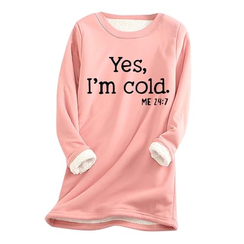 AIYINIY Yes,I'm Cold.ME 24:7 Sweatshirt für Damen, Fleece, Oversize, lockerer Pullover, Top, Rundhalsausschnitt, lange Ärmel, einfarbig, warm, weich, bequem, elegantes Hemd (Orange 5, S) von AIYINIY