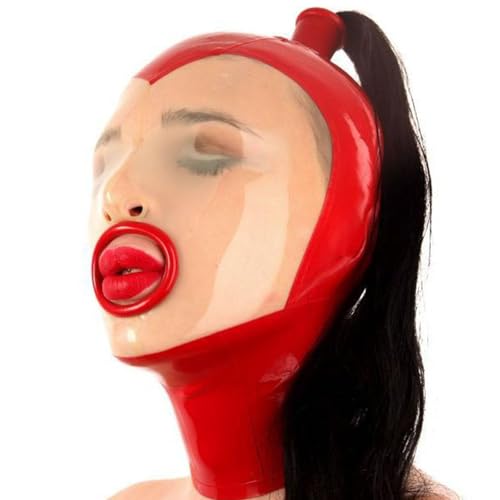 AIYOUBRS Erwachsene Latexmaske Rot Gummi Maske mit Perücke für Party Club Kostüm Cosplay Maske(Size:M-65CM) von AIYOUBRS