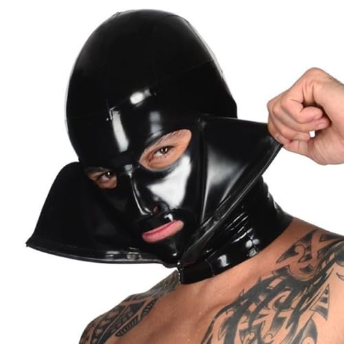 AIYOUBRS Erwachsene Latexmaske mit Perücke Schwarz Gummi Maske für Party Club Kostüm Cosplay Maske(Size:XS-60CM) von AIYOUBRS