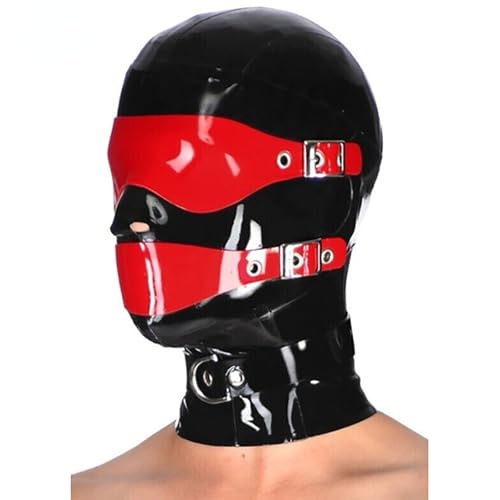 AIYOUBRS Latexhaube Gummimaske Abnehmbare Augenbinde und Mundstück Reißverschluss hinten Offene Augen Mund(Size:M-65CM) von AIYOUBRS