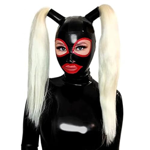 AIYOUBRS Latexmaske Gummi mit Zöpfen Full Cover mit Reißverschluss für Cosplay Partys und Clubs für Männer und Frauen(Size:XL-70CM) von AIYOUBRS