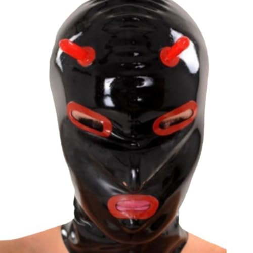 AIYOUBRS Schwarze Latexmaske Gummi Mit Reißverschluss Kopfmaske Hood Für Paarspiele SM Fetish(Size:XXL-73CM) von AIYOUBRS