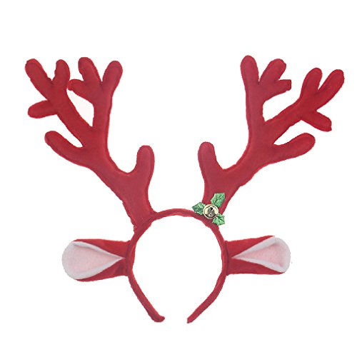 AIYUE Weihnachten Rentiergeweih auf Haarreif Geweih Spielzeug Plüsch Karneval Weihnachten Hirsch Haar Zubehör Stirnband Mit Glocken, Rot, One size von AIYUE