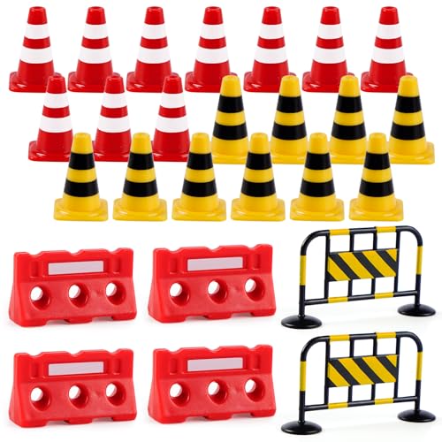 AIZHAZHA 26 Stück Miniatur Verkehrsschilder Kinder, Mini Pylonen Kinder Verkehrshütchen Spielzeug, Zäune Verkehrszeichen, Warnkegel, Leitkegel, Baustellestraßensperre Straßenschilder Spielzeug von AIZHAZHA