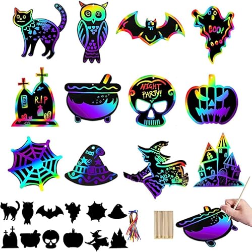 AIZHAZHA Halloween Kratzbilder, 24 Pcs Kratzpapier Bastelset, Magische Bunte Regenbogen Kratzpapier, Scratch Art Papier, bastelset kratzbilder, für DIY Zweigornamente Lesezeichen GeschenkanhäNger AIZHAZHA Halloween Kratzbilder, 24 Pcs Kratzpapier Bastelset, Magische Bunte Regenbogen Kratzpapier, Scratch Art Papier, bastelset kratzbilder, für DIY Zweigornamente Lesezeichen GeschenkanhäNger von AIZHAZHA