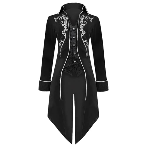 AJGEGJE Herren Steampunk Mantel, Gothic Mantel Viktorianischen Mittelalter Frack, Karneval Party Cosplay Herren Kostüme für Erwachsene (Schwarz, XL) von AJGEGJE