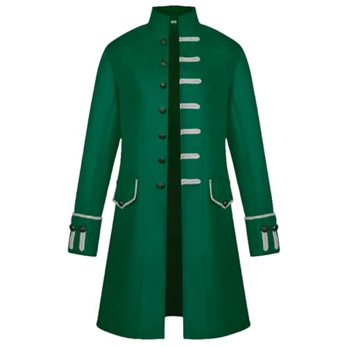 AJGEGJE Herren Steampunk Mantel, Gothic Retro Mantel Viktorianischen Mittelalter Frack, Karneval Party Cosplay Herren Kostüme für Erwachsene (Grüner, S) von AJGEGJE