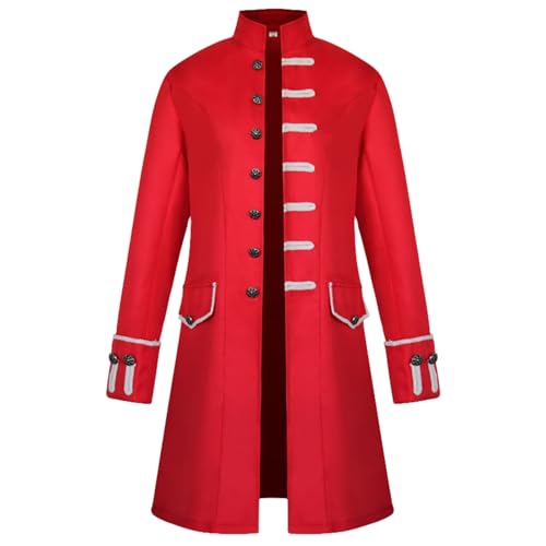 AJGEGJE Herren Steampunk Mantel, Gothic Retro Mantel Viktorianischen Mittelalter Frack, Karneval Party Cosplay Herren Kostüme für Erwachsene (Rot, XXL) von AJGEGJE