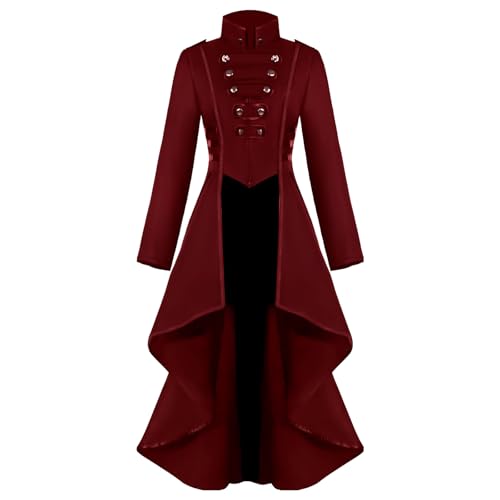 AJGEGJE Steampunk Damen Jacke, Gothic Vintage Frack Jacke, Damen Viktorianischen Palast Halloween Mittelalter Kostüm Karneval Party Cosplay Kleidung (Rot, L) von AJGEGJE