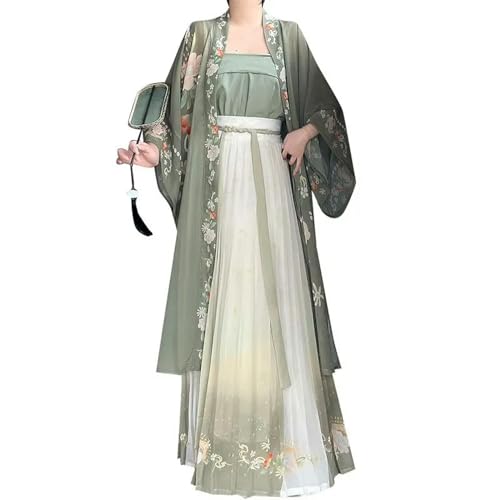 AJOHBM Chinesisches Hanfu-Kleid für Damen, antikes traditionelles Druckset, Sommer, Karneval, Fee, Cosplay, Kostüm, grünes Tanzkleid von AJOHBM