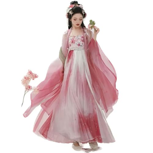 AJOHBM Chinesisches Kleid für Damen, antikes traditionelles weibliches Halloween-Feen-Cosplay-Kostüm, Farbverlauf, Rosa, Hanfu-Kleid, Partykleid von AJOHBM