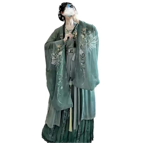 AJOHBM Chinesisches traditionelles Hanfu-Kostüm für Damen, Halloween, Cosplay, bedruckt, Grün, 3-teiliges Set, Übergröße, XL AJOHBM Chinesisches traditionelles Hanfu-Kostüm für Damen, Halloween, Cosplay, bedruckt, Grün, 3-teiliges Set, Übergröße, XL von AJOHBM