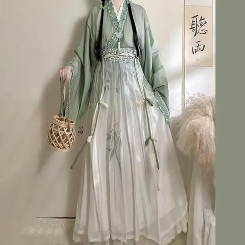 AJOHBM Hanfu Alte chinesische Song-Dynastie für Damen, blaues Set, Rollenspiel-Kostüm, Hanfu-Umhang, 3-teiliges Partykleid, Übergröße von AJOHBM