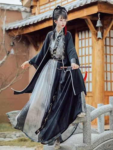 AJOHBM Hanfu Kleid für Paare, traditionelles chinesisches Cosplay-Kostüm, Sommer, für Herren und Damen, antikes Hanfu, schwarz, 3-teiliges Set von AJOHBM