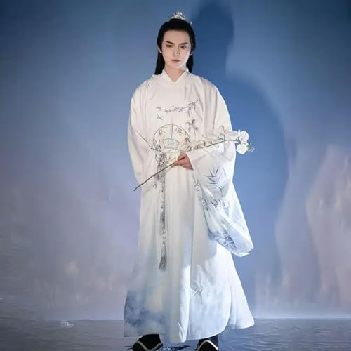 AJOHBM Hanfu-Kleid im chinesischen Stil, Rundhalsausschnitt, Bambus, bedruckt, langärmelig, mit dickem Umhang, Ritter-Kostüm, für Herren von AJOHBM