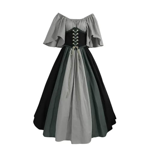 AJOHBM Kostüm Damen Weihnachtskleid Vintage Schnürschuh Vintage Karneval Party Lange Robe Cosplay Fancy Kleidung von AJOHBM