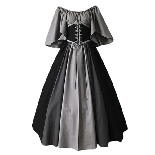 AJOHBM Kostüm Damen Weihnachtskleid Vintage Schnürschuh Vintage Karneval Party Lange Robe Cosplay Fancy Kleidung von AJOHBM