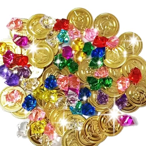 100 Stück Piratenschatz,50 Stück Edelsteine für Kinder,Piraten Deko Kindergeburtstag,50 Stück Goldmünzen,Schatzkiste Schatztruhe Mini Gold,Mitgebsel Goldtaler Pirat,Schatz Schatzsuche Kleine Party 100 Stück Piratenschatz,50 Stück Edelsteine für Kinder,Piraten Deko Kindergeburtstag,50 Stück Goldmünzen,Schatzkiste Schatztruhe Mini Gold,Mitgebsel Goldtaler Pirat,Schatz Schatzsuche Kleine Party von AJUNLKVDR