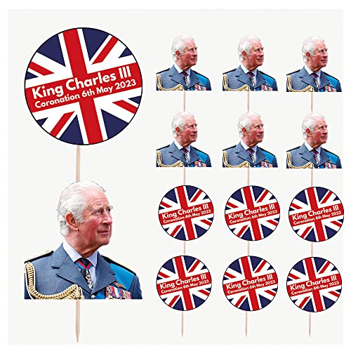 AK Giftshop King Charles III Krönung Union Jack Food & Cupcake Picks Topper Party Dekorationen (14 Stück) von AK Giftshop
