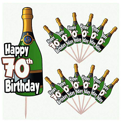 Feier 70. Geburtstag Champagnerflasche Party Essen Kuchen Cupcake Picks Dekorationen Topper Stand Up Food Flaggen von AK Giftshop