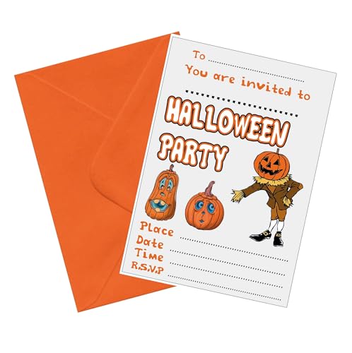 Halloween-Partyeinladungen – Kinder Erwachsene Jungen Mädchen – A5 Einladungen und passende farbige Umschläge (20 Stück) Kürbis-Design von AK Giftshop
