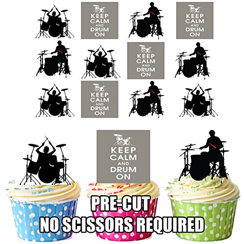 Essbare Cupcake-Topper/Kuchendekorationen, Motiv: Keep Calm Drum Silhouette, vorgeschnitten, 12 Stück von AK Giftshop